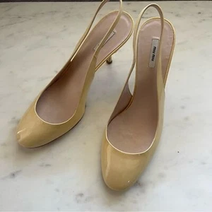 Miu Miu yellow patent leather sling back heel - Picture 1 of 9