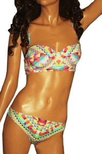 Womens bar III Pink Teal Two Piece BIKINI Swimsuit Swim Bathing Suit Small NEW - Picture 1 of 2