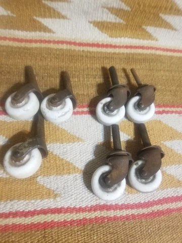 7 Antique Porcelain 1.5" Wheel Casters Swivel Wheels Steel 4 1.5" 3 1.87" Shaft Cover