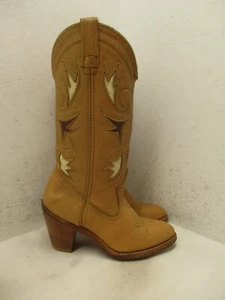 Vintage Dingo By Acme Womens Brown Leather Inlay Cowboy Boots Sz 6 M Style 7494 - Picture 1 of 13