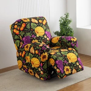 Printed stretch recliner cover, side pockets, home decor protection, stylish - Picture 1 of 62