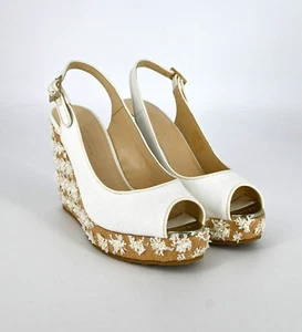 Jimmy Choo | White Provo Rafia Slingback Wedges Size: EU 39 - Picture 1 of 7