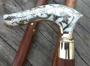 Bastone da passeggio in legno massello stile antico manico vittoriano di design - Foto 1 di 4