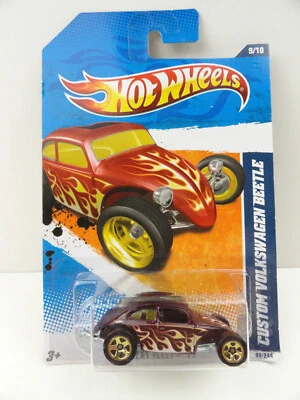 2011 Hot Wheels Heat Fleet #9 Custom Volkswagen Beetle (Dark Red w/ Flames) - Image 1 of 4