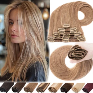 Dick Echthaar Clip In Remy Haar Extensions Haarverlängerung 8 Tressen Weft Blond - Bild 1 von 65