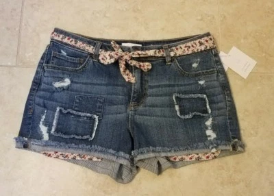 Pantalones Cortos Lauren Conrad LC Mujer Talla 8 Cinturón Denim Envejecido Patchwork Verano NUEVO Foto 1 de 4