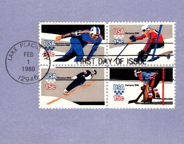 USPS FDC First Day Cover Souvenir Sheet Winter Olympics Block Of 4 Scott #1798B - Image 1 of 2