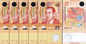 Morocco 25 Dirhams 2012, UNC, 5 Pcs LOT, Hybrid Polymer, SERIE 00, Comm, P-73 - Picture 1 of 5