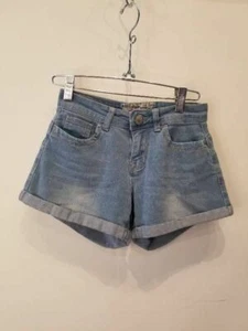 Hot Kiss Womens Jean Shorts Blue Stretch Cuffed Medium Wash Denim Zip Juniors 1 - Picture 1 of 12
