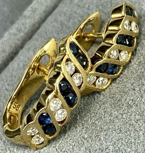 Pendientes de aro vintage de diamantes de zafiro azul de 3,00 quilates con acabado dorado 14 K - Imagen 1 de 5