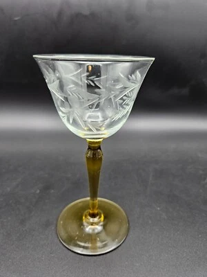 Antique Dorflinger Etched Clear & Amber Stemware Cordial Glassware 5"x 2 5/8" - Image 1 of 4