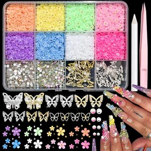 Flower Nail Charms Colorful 3D Flowers for Nails Metal Butterfly Nail Art Charms - Picture 1 of 7