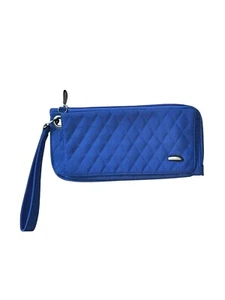 TRAVELON QUILTED FABRIC ANTI-THEFT CLUTCH WALLET WRISTLET BLUE LIME GREEN - Picture 1 of 16