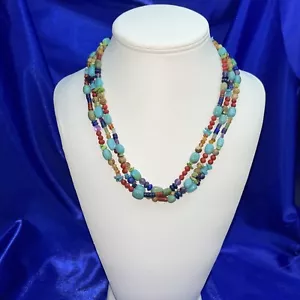 Southwestern 3 Strand Dakota West 925 Turquiose & coral stone necklace - Picture 1 of 5