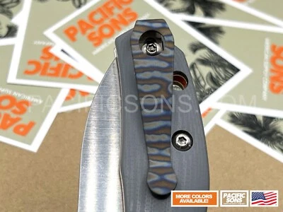 PACIFIC SONS / UNCLE MATT'S Titanium Deep Carry Conversion Clip For Spyderco Wire Clip Knives - Tiger