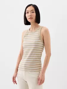 Gap Ribbed High Neck Tank For Women Size L Beige Sleeveless Stretch ~ New - Picture 1 of 5