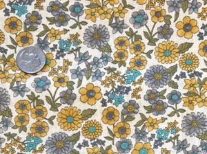 Vintage MCM Concord Fabrics Blue Yellow Brown Floral Groovy Fabric 3.5 Yds 45"W - Picture 1 of 7