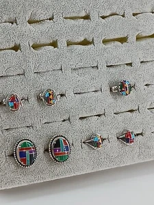Seven Gemstone Mosaic Sterling Silver Rings - Picture 1 of 9