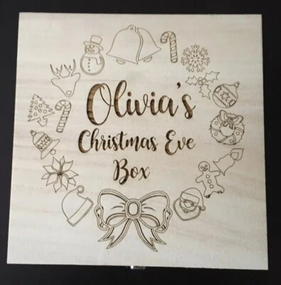 PARIS & CHAYA Christmas Eve Box Solid Wooden Engraved Personalised Square Wooden