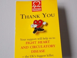 British Heart Foundation pin badge heart with cup of tea - Picture 1 of 2