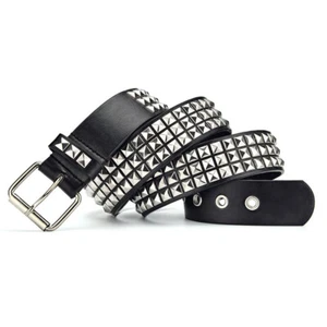 Mens Ladies Pyramid Studded Faux Leather Waist Belt Strap Waistband Rocker Punk - Picture 1 of 11