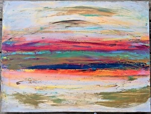 Original Abstract Art 24"x18” Signed Acrylic Painting on Canvas Southern Sunset - Picture 1 of 6