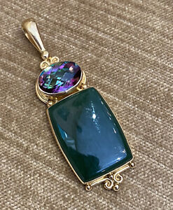 Mystic Topaz and Jade Pendent in 18k Yellow Gold by Sajen -- HM2324V 