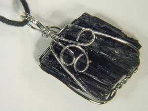 BUTW Raw Brazilian Black Tourmaline SP Wire Wrapped Pendant 38mm x 23mm 7721E - Picture 1 of 2