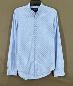 ZARA MAN Slim Fit BLUE Leaf Print TWILL Elbow Patches BUTTON-UP Oxford Shirt M - Picture 1 of 5