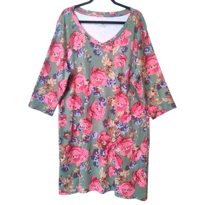 Vestido Isaac Mizrahi Live Algodón Pima Cuello en V Columpio Salvia Estampado Floral Talla 3X Foto 1 de 4