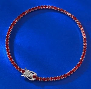 Lab Grown Ruby Tennis Bracelet, 18K Gold Vermeil, Dazzling European-Inspired - Picture 1 of 8