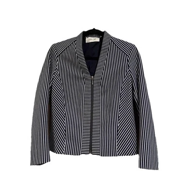 Per Se By Carlisle Jacket Womens 2 Navy White Stripe Zip Front Blazer Lined - Image 1 of 4