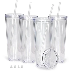 Snow Globe Tumbler(4 Pack) - 24oz Double Wall Acrylic Tumblers with Lids and ... - Picture 1 of 9