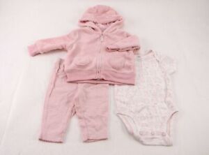 Carter's 3-pc Set Baby Girl's Striped/Pink Plush Jacket/Bodysuit/Pants Size 6 M