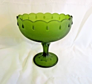 Indiana Glass Teardrop Green Frosted Compote Scalloped Edge Pedestal Bowl Satin - Bild 1 von 4