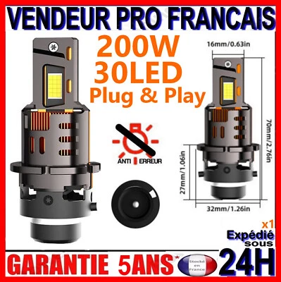 AMPOULE A LED D2S D2R VENTILE BLANC XENON 6500K POUR PHARE VOITURE CANBUS 200W - Photo 1/4