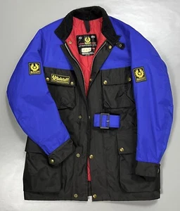 BELSTAFF Trailmaster 500 Jacket Moto Biker Belted Coat Size M Blue Black Nylon - Picture 1 of 12