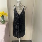 Black Sequin Flapper Style Shift Dress - Lined Size 12 . Nwot