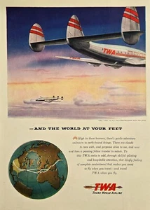 1946 VINTAGE PRINT AD - TWA TRANS WORLD AIRLINE CONSTELLATION COLORFUL AD - Picture 1 of 1