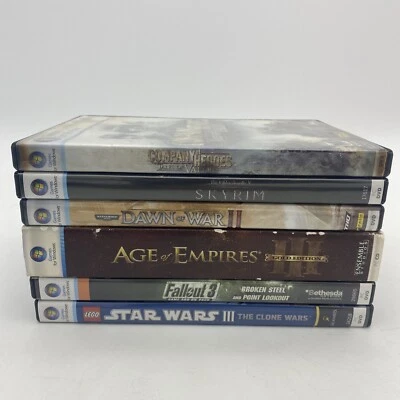 Lot of 6 PC Games - Used - Skyrim, Fallout 3, Lego Star Wars 3,  Age Of Empire 3 - Image 1 of 4