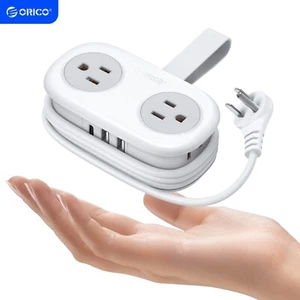 ORICO Travel Mini Power Strip w/ 2-Outlet & 3 USB ports 3FT Short Extension Cord - Picture 1 of 15