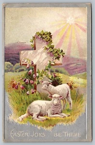 Postal Alegrías de Pascua Sé Tu Cordero de Dios Cruz Estrella como Prado del Sol c1910 Cristo - Imagen 1 de 2