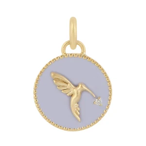 Hummingbird Disc Charm with Diamond 14k Yellow Gold Enamel Jewelry for Women - Picture 1 of 4
