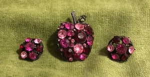 Purple Apple Gemstone Brooch & Clip On Earings Colorful & Beautiful - Picture 1 of 3