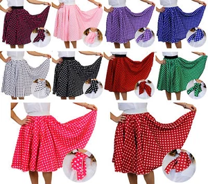 ADULTS LONG POLKA DOT SKIRT & SCARF ROCK AND ROLL 1950'S FANCY DRESS COSTUME - Picture 1 of 21