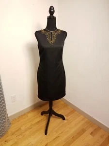 Ellen Tracy Black Dress with gold embellishments Sz 2 Holiday - Picture 1 of 6