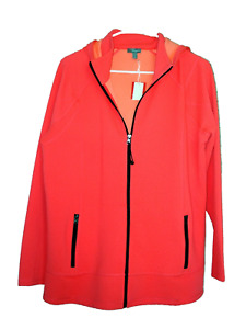 TALBOTS Woman Coral Orange Full Zip Hoodie Athletic Jacket 1X NWT!