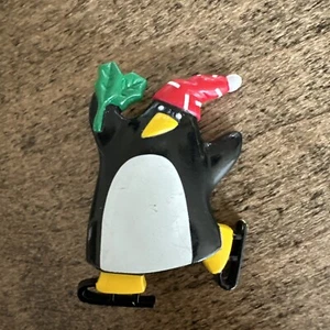 Penguin Hallmark Christmas Brooch Pin 1989 Holiday Ice Skating Brooch 2” Vintage - Picture 1 of 4