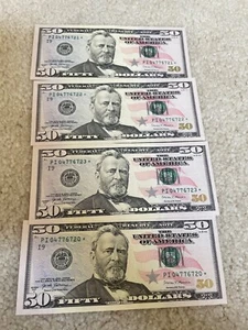 2017 A: four sequential 50$ bill star notes; serial number, UNC uncirculated - Picture 1 of 3