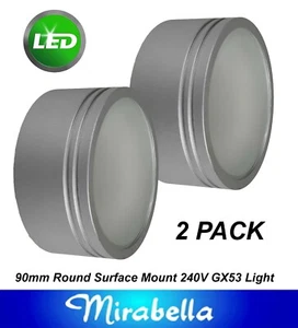 2 x 90mm Round Silver / Grey LED Wall Lights Diffused Indoor 240V GX53 9W Cool - Picture 1 of 4